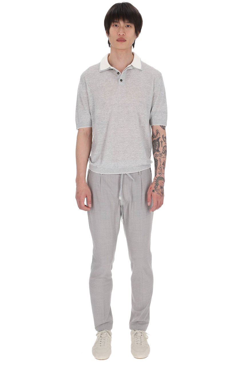 Eleventy Grey Linen-Cotton-Cashmere Double-Collar Polo Shirt Wit