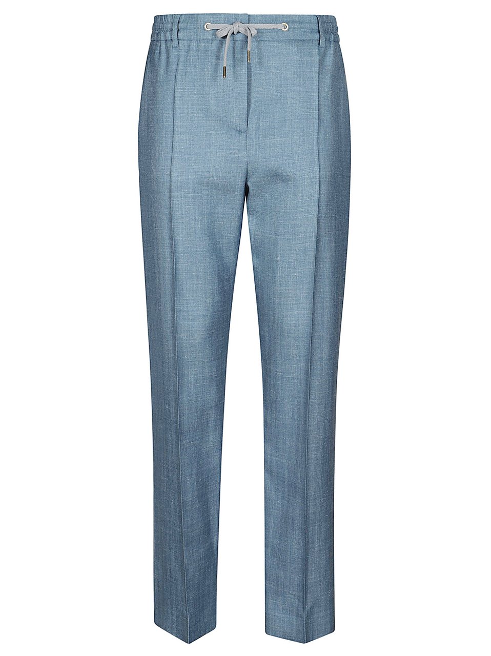 Eleventy Cigarette-Style Trousers In Linen And Silk Blend With Drawstring Waist Grijs