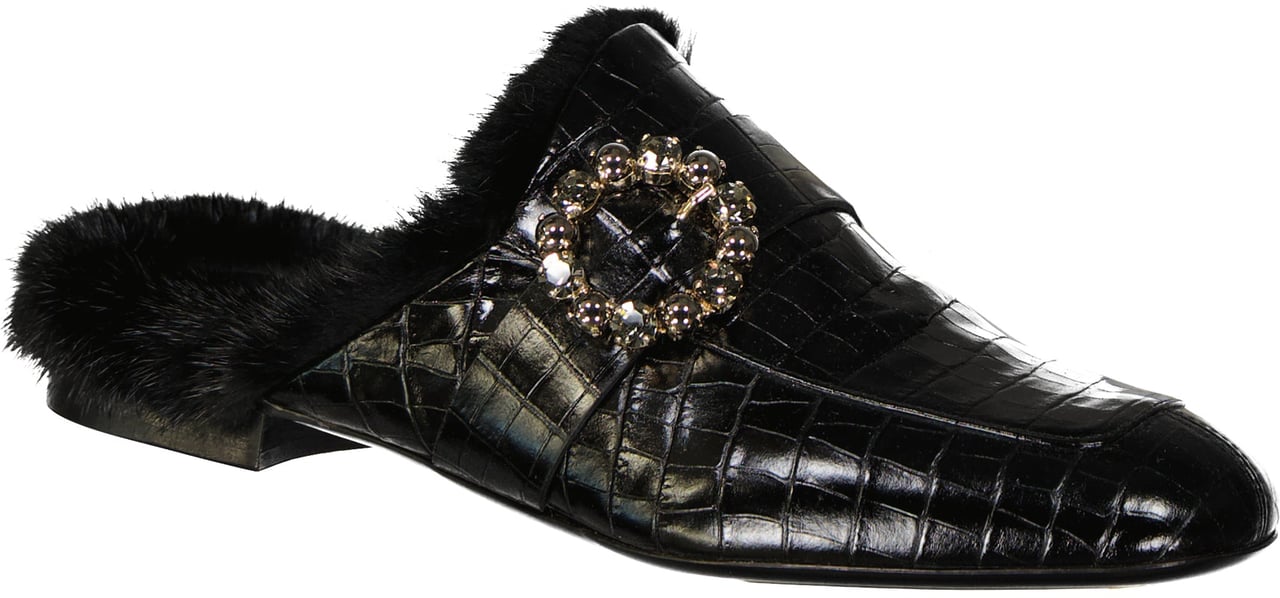 Eleventy Eleventy Leather Fur Mules Zwart