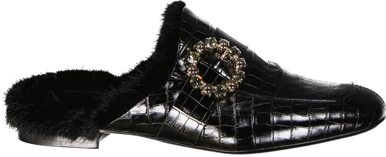 Eleventy Eleventy Leather Fur Mules Zwart