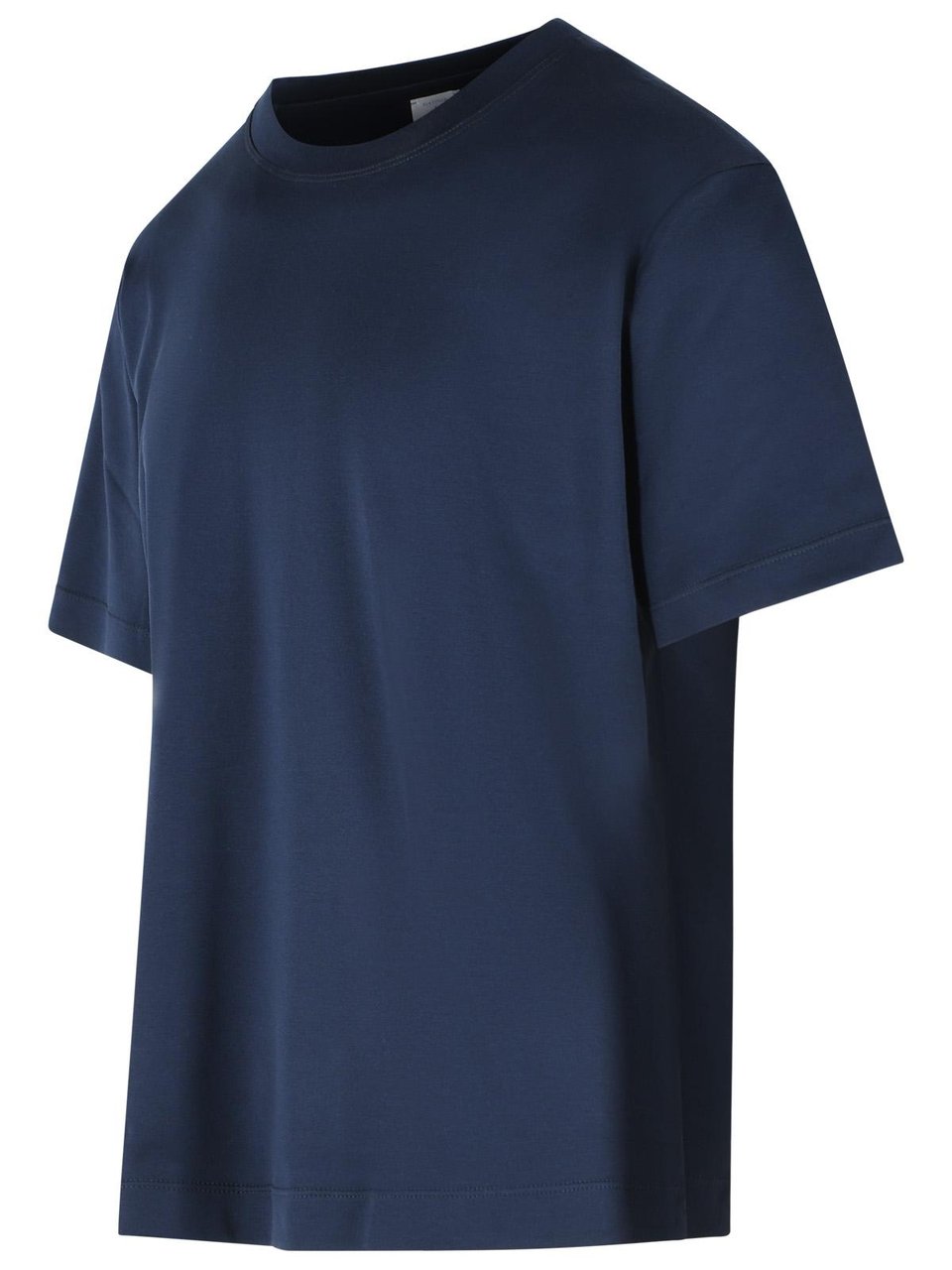 Eleventy Ribbed Crew Neck Blue Cotton T-Shirt With Side Slits Zwart