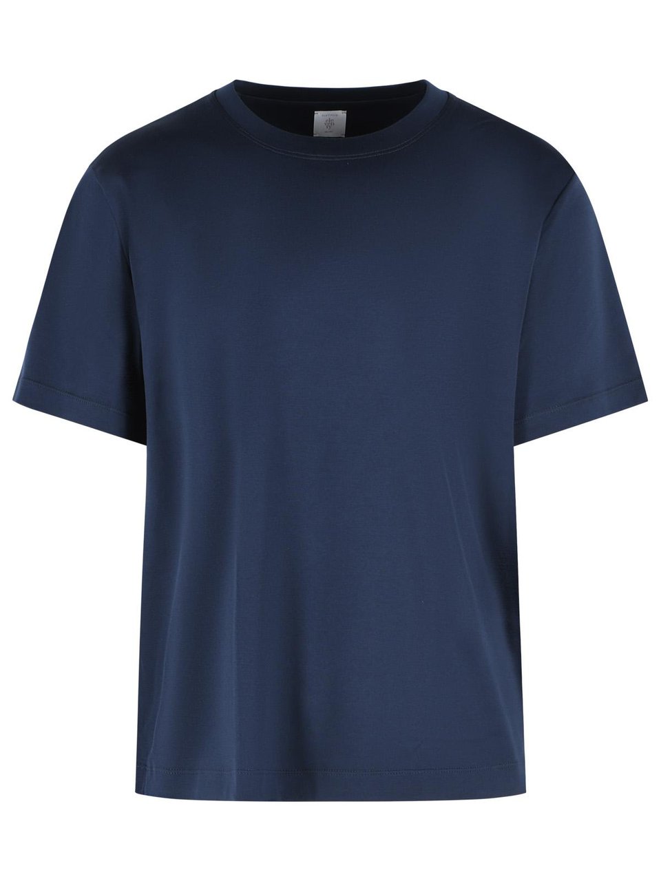 Eleventy Ribbed Crew Neck Blue Cotton T-Shirt With Side Slits Zwart
