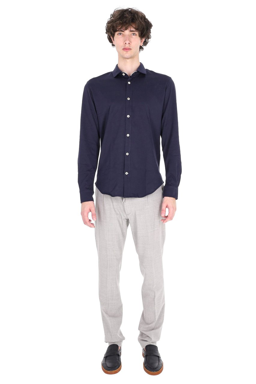 Eleventy Blue Cotton Jersey Casual Shirt Zwart
