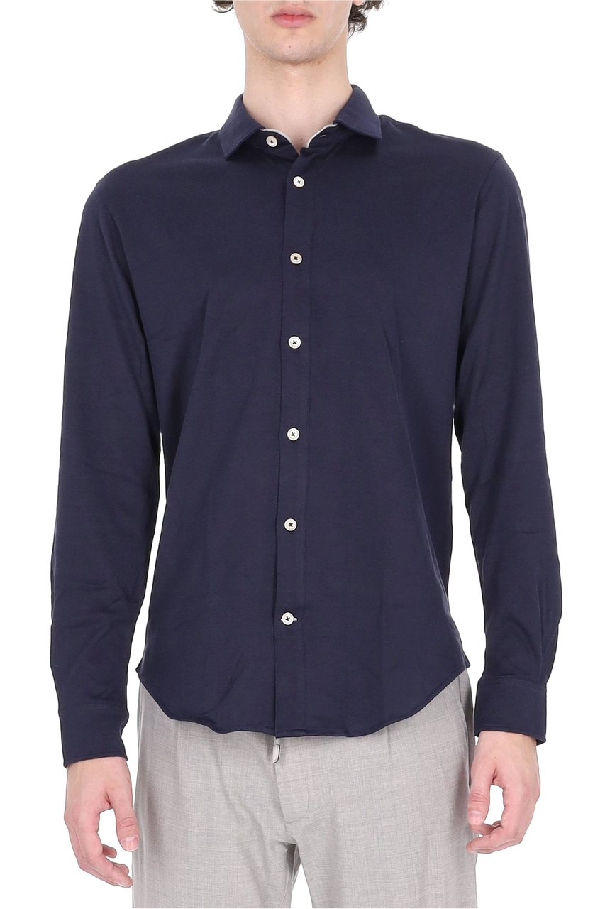 Eleventy Blue Cotton Jersey Casual Shirt Zwart