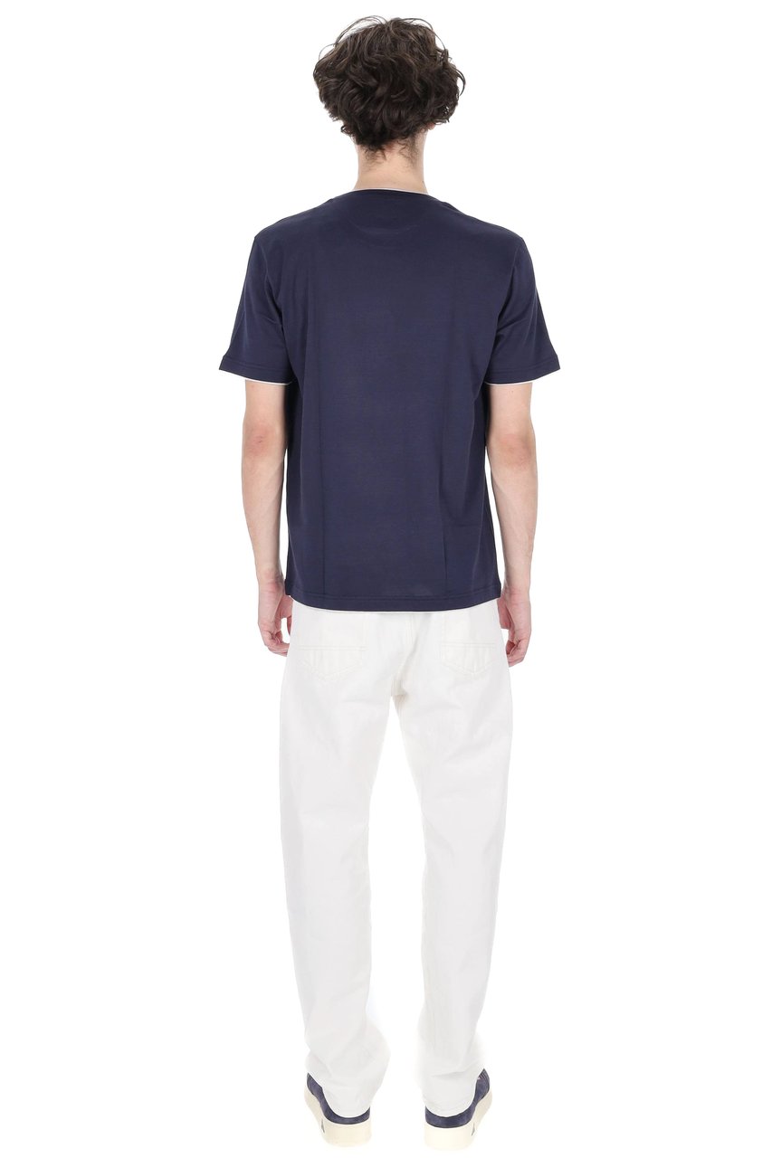 Eleventy Blue Double-Trim Cotton T-Shirt Zwart