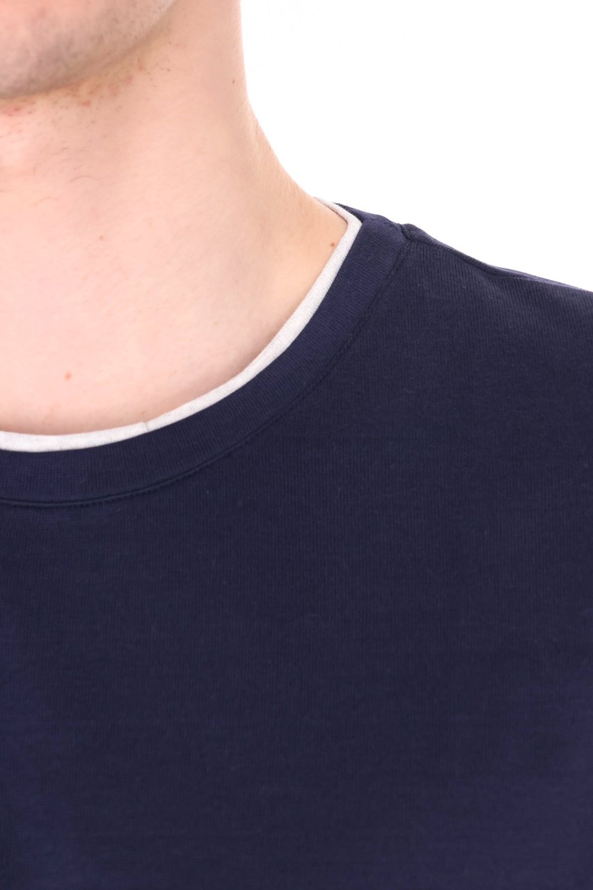Eleventy Blue Double-Trim Cotton T-Shirt Zwart