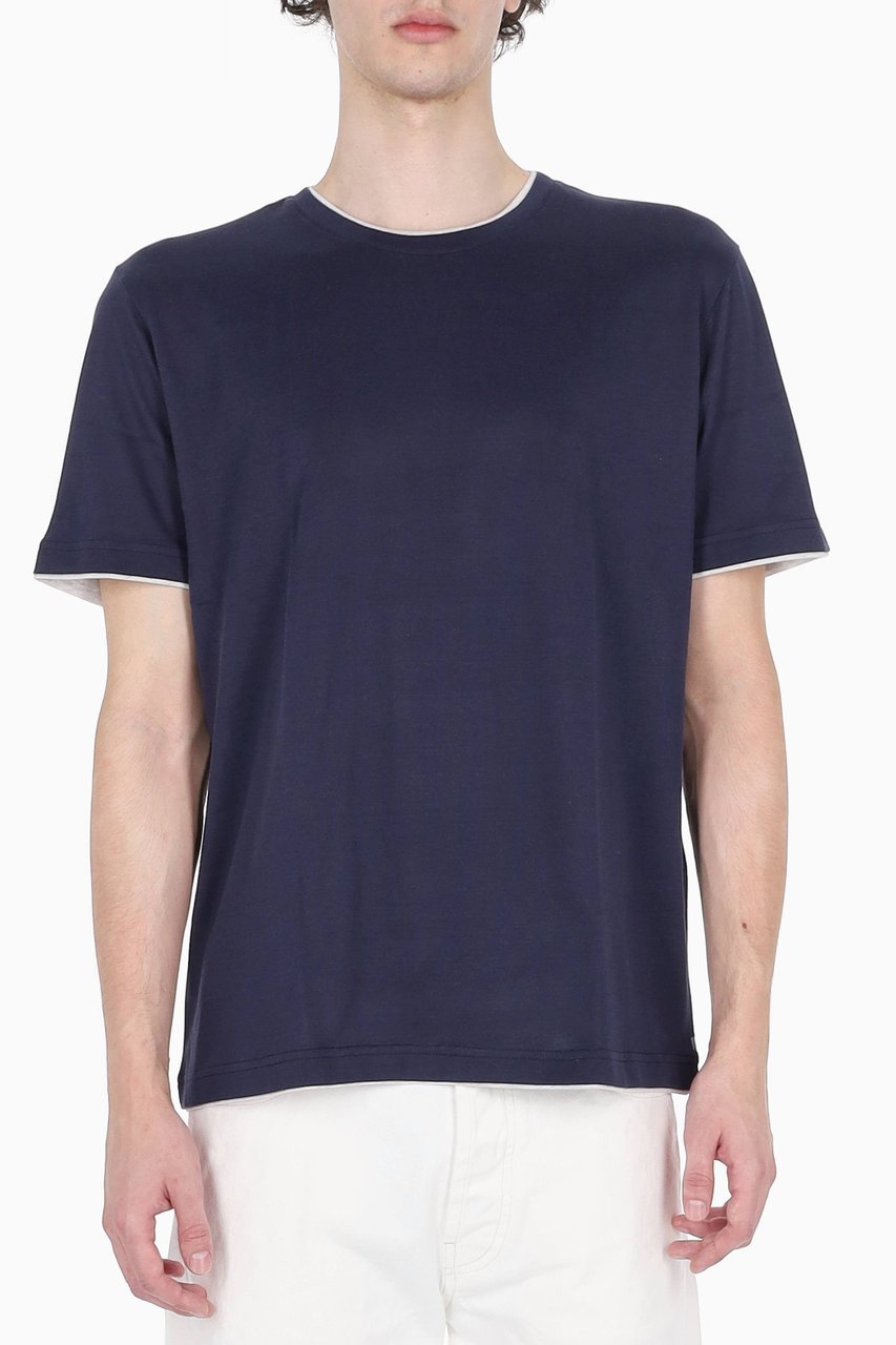 Eleventy Blue Double-Trim Cotton T-Shirt Zwart