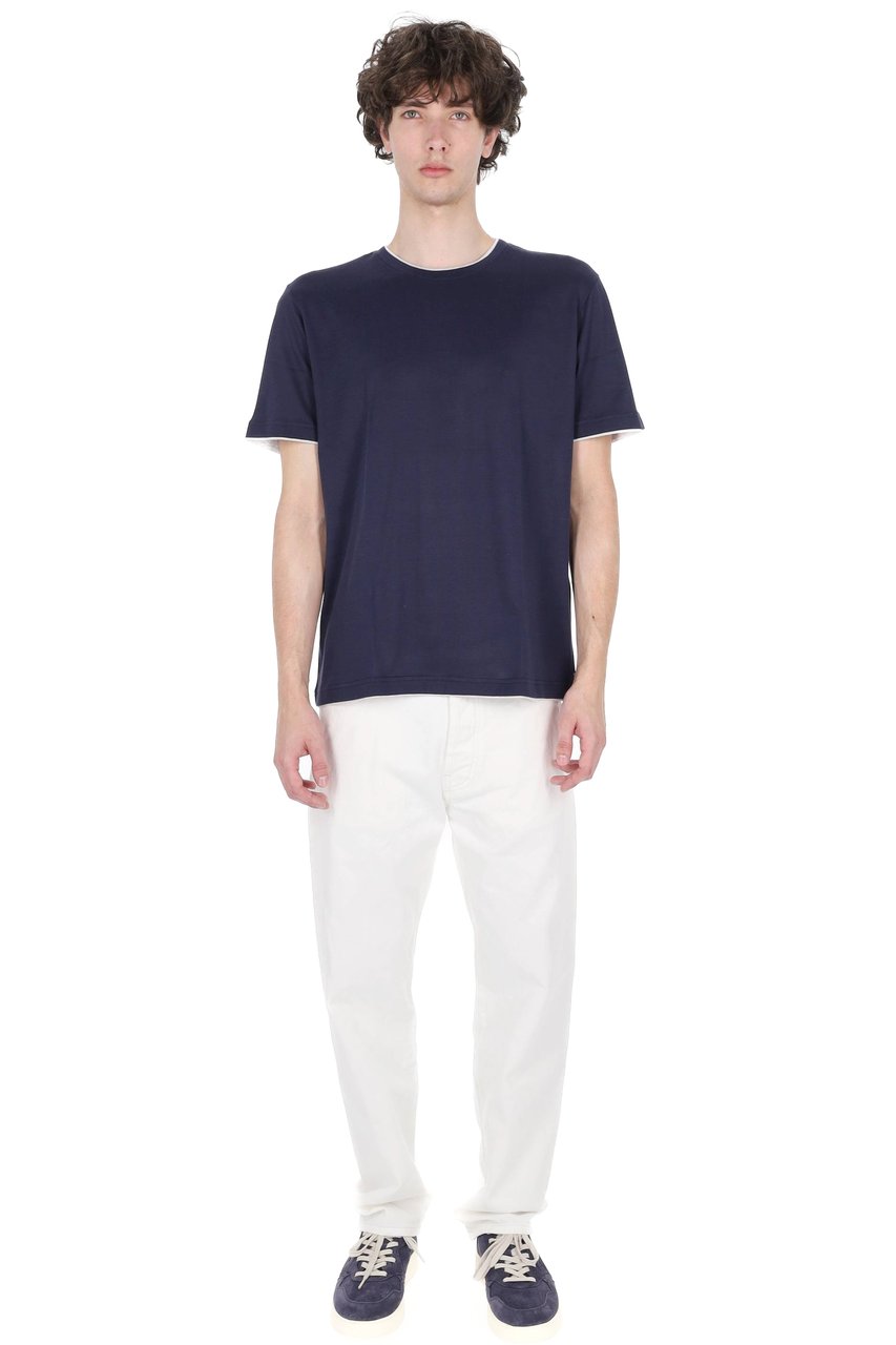 Eleventy Blue Double-Trim Cotton T-Shirt Zwart