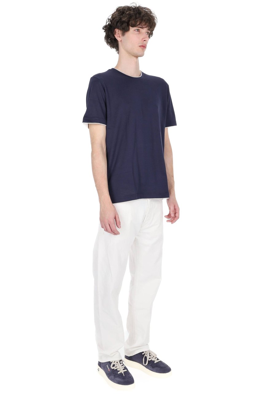 Eleventy Blue Double-Trim Cotton T-Shirt Zwart