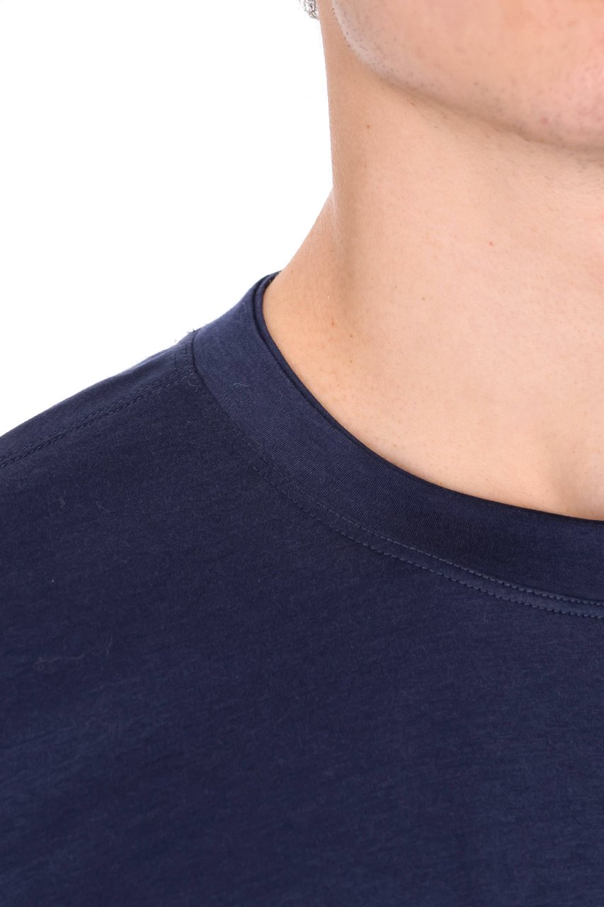 Eleventy Blue Double-Trim Cotton T-Shirt Zwart