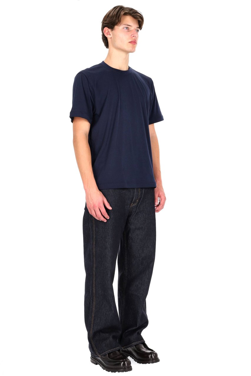 Eleventy Blue Double-Trim Cotton T-Shirt Zwart