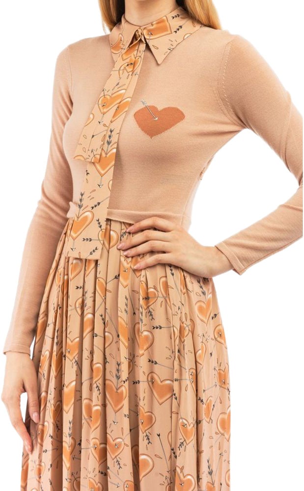 Elisabetta Franchi Beige Wool Casual Dress Beige