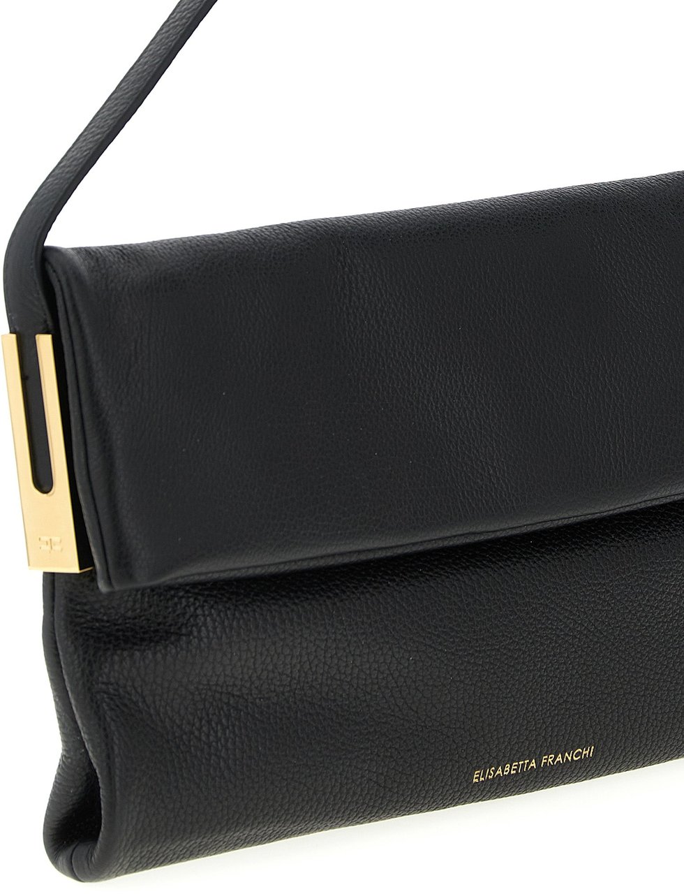 Elisabetta Franchi Black Calfskin Shoulder Bag Zwart
