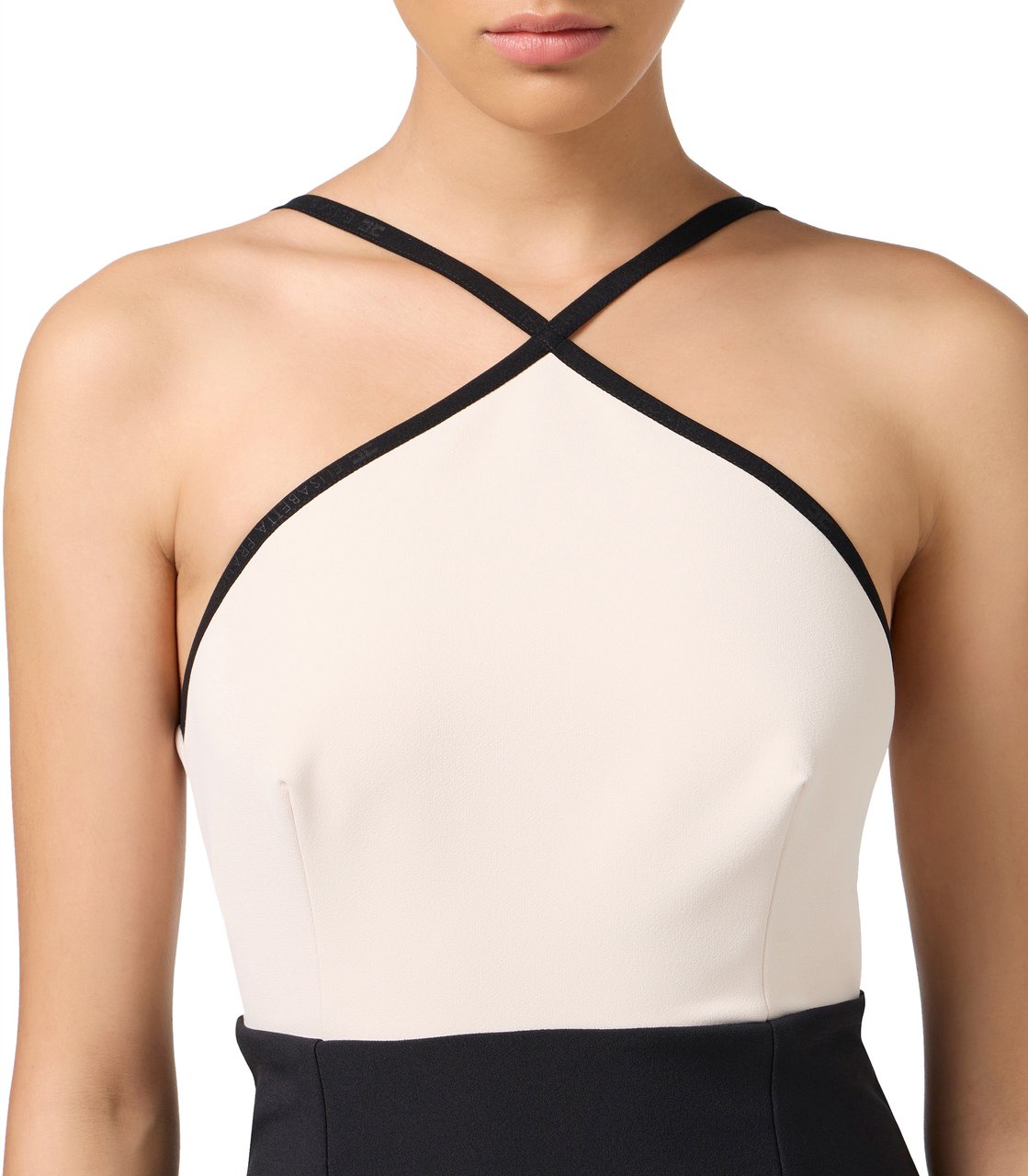 Elisabetta Franchi Robe courte bretelles croisée écru noir Elisabetta Franchi Femme AB680 E84 Zwart
