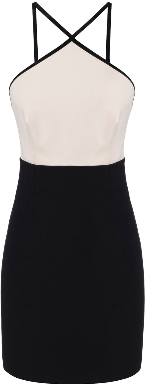 Elisabetta Franchi Robe courte bretelles croisée écru noir Elisabetta Franchi Femme AB680 E84 Zwart
