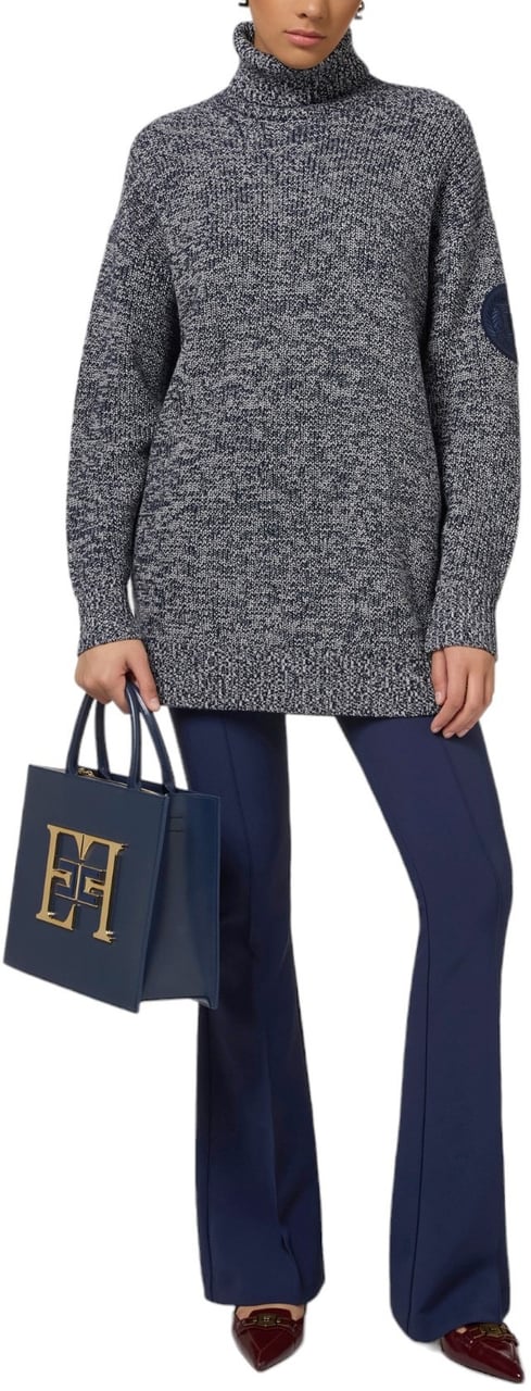 Elisabetta Franchi Pull long Chinée Bleu blanc col roulé Elisabetta Franchi Femme MK84S CN3 Divers