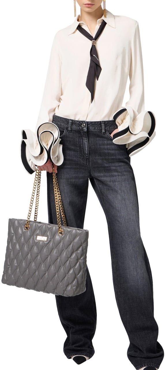 Elisabetta Franchi Jeans Noir délavé Bandes Satin noir Côtés Elisabetta Franchi Femme PJ76I 102 Divers