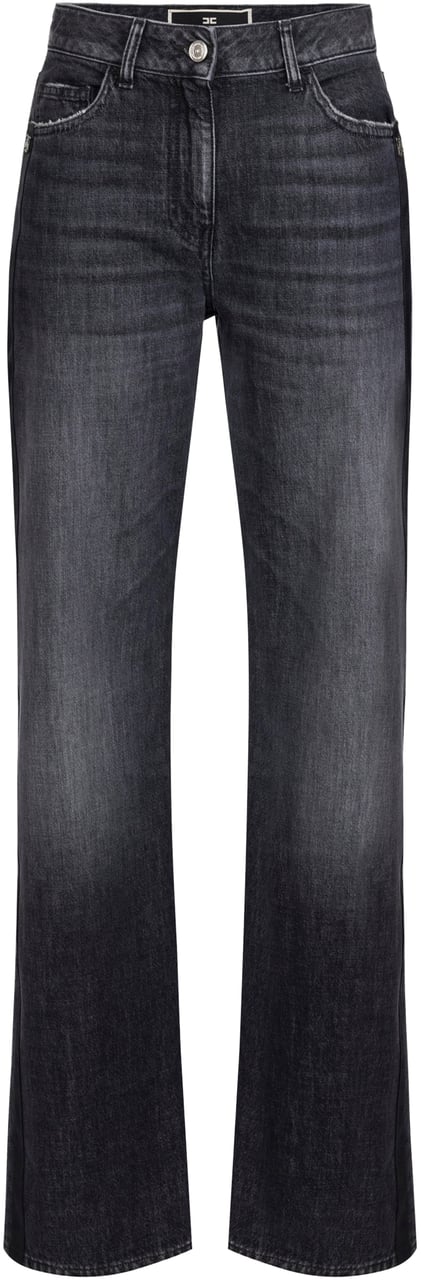 Elisabetta Franchi Jeans Noir délavé Bandes Satin noir Côtés Elisabetta Franchi Femme PJ76I 102 Divers
