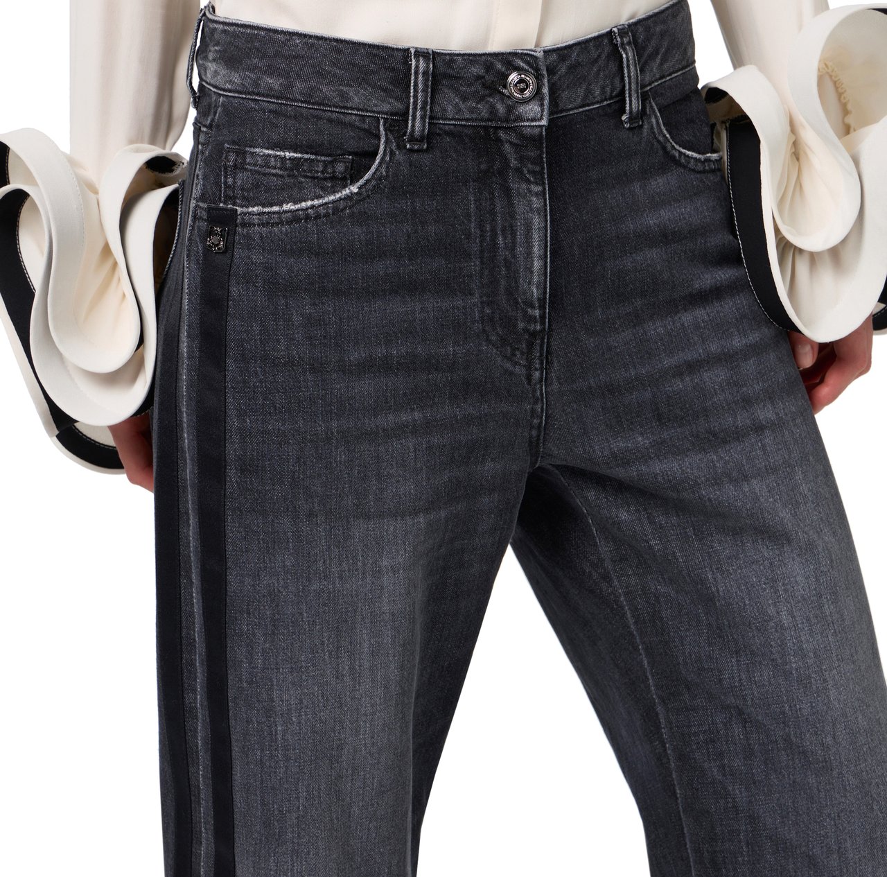 Elisabetta Franchi Jeans Noir délavé Bandes Satin noir Côtés Elisabetta Franchi Femme PJ76I 102 Divers