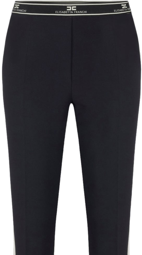Elisabetta Franchi Pantalon noir large fluide bande écru côté Taille élastique Elisabetta franchi femme  PA01047E2 Zwart