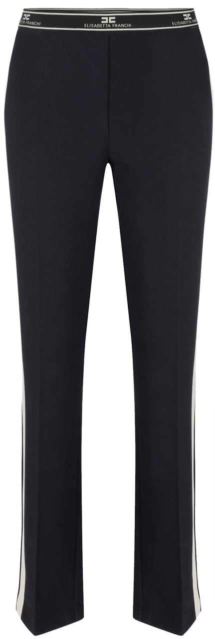 Elisabetta Franchi Pantalon noir large fluide bande écru côté Taille élastique Elisabetta franchi femme  PA01047E2 Zwart