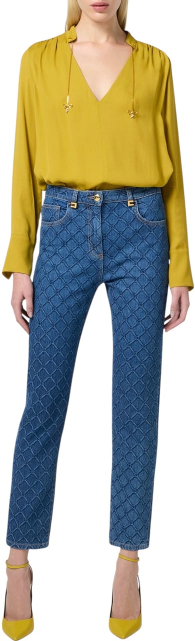 Elisabetta Franchi Jeans brut logo slim Blue Vintage Coton stretch PJ95N 139 Elisabetta Franchi Femme Divers