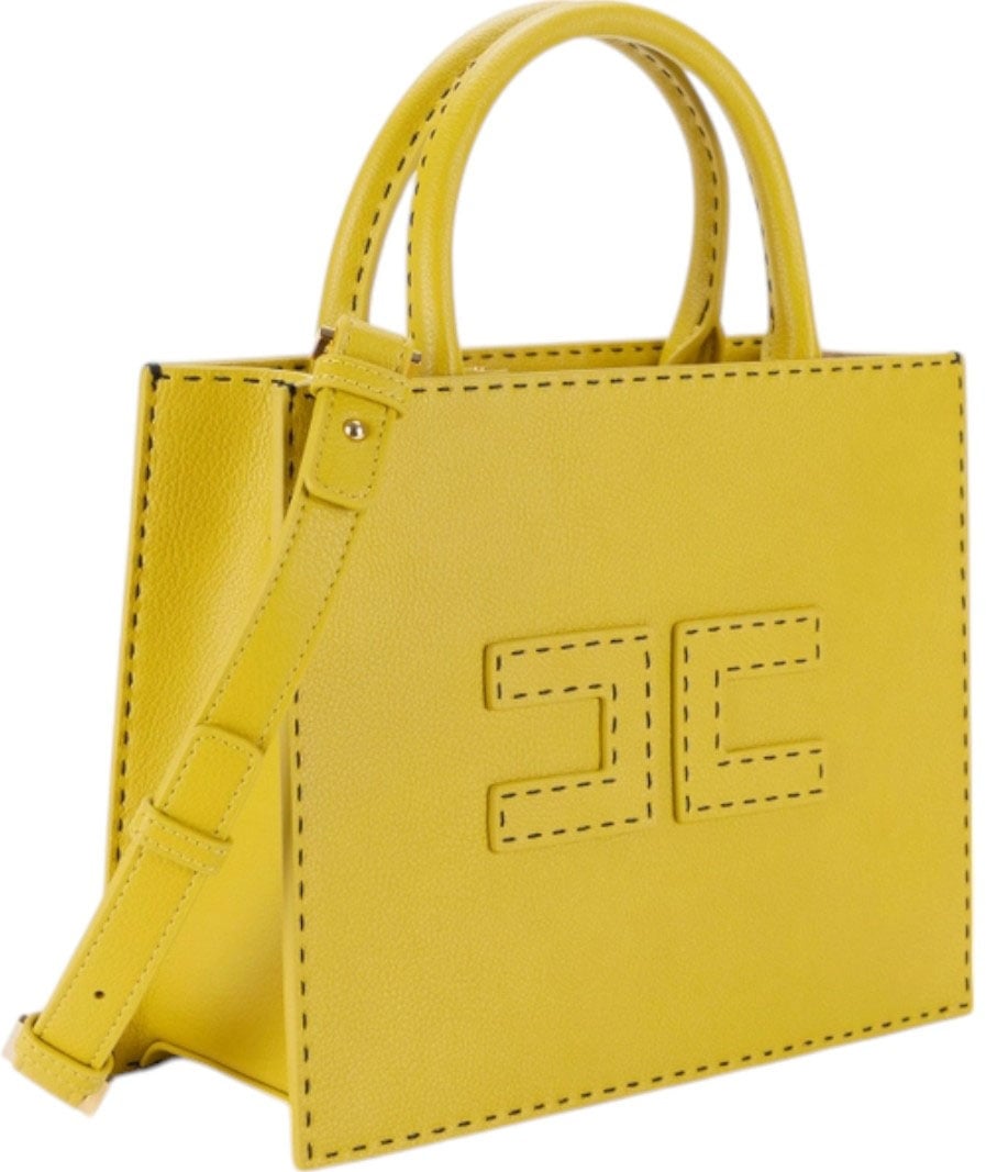 Elisabetta Franchi Sac à Main cuir éco grainé Curry Surpiqué noir BS08A DC6 Elisabetta Franchi Divers