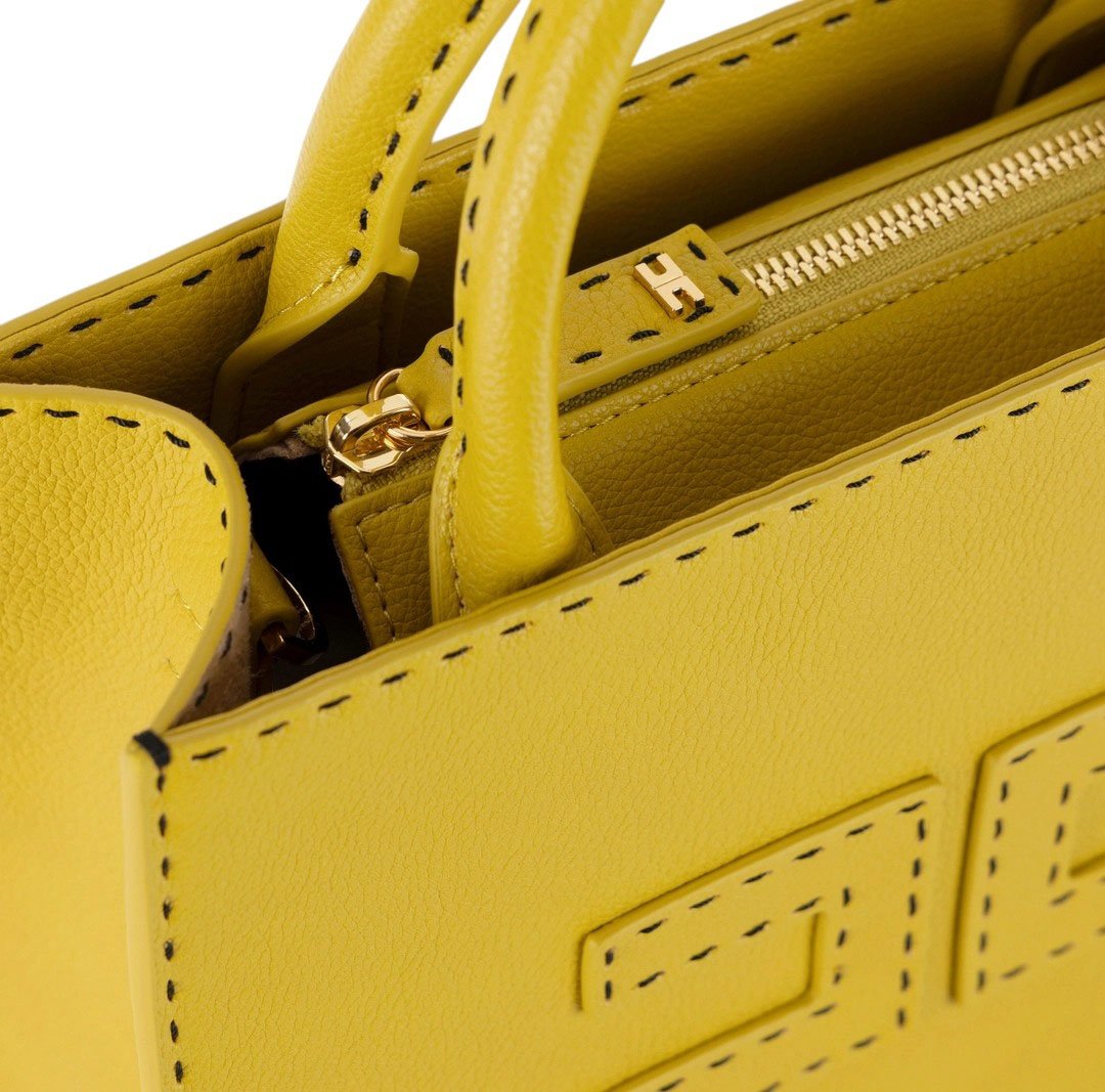 Elisabetta Franchi Sac à Main cuir éco grainé Curry Surpiqué noir BS08A DC6 Elisabetta Franchi Divers