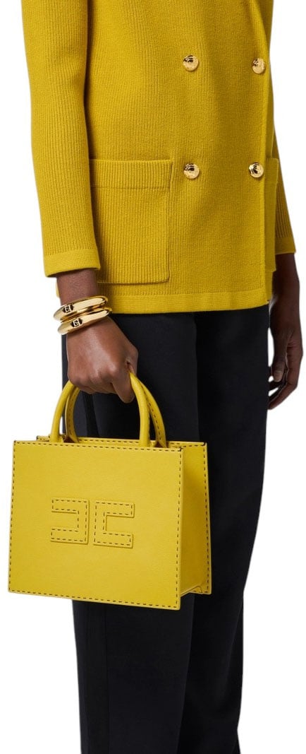 Elisabetta Franchi Sac à Main cuir éco grainé Curry Surpiqué noir BS08A DC6 Elisabetta Franchi Divers