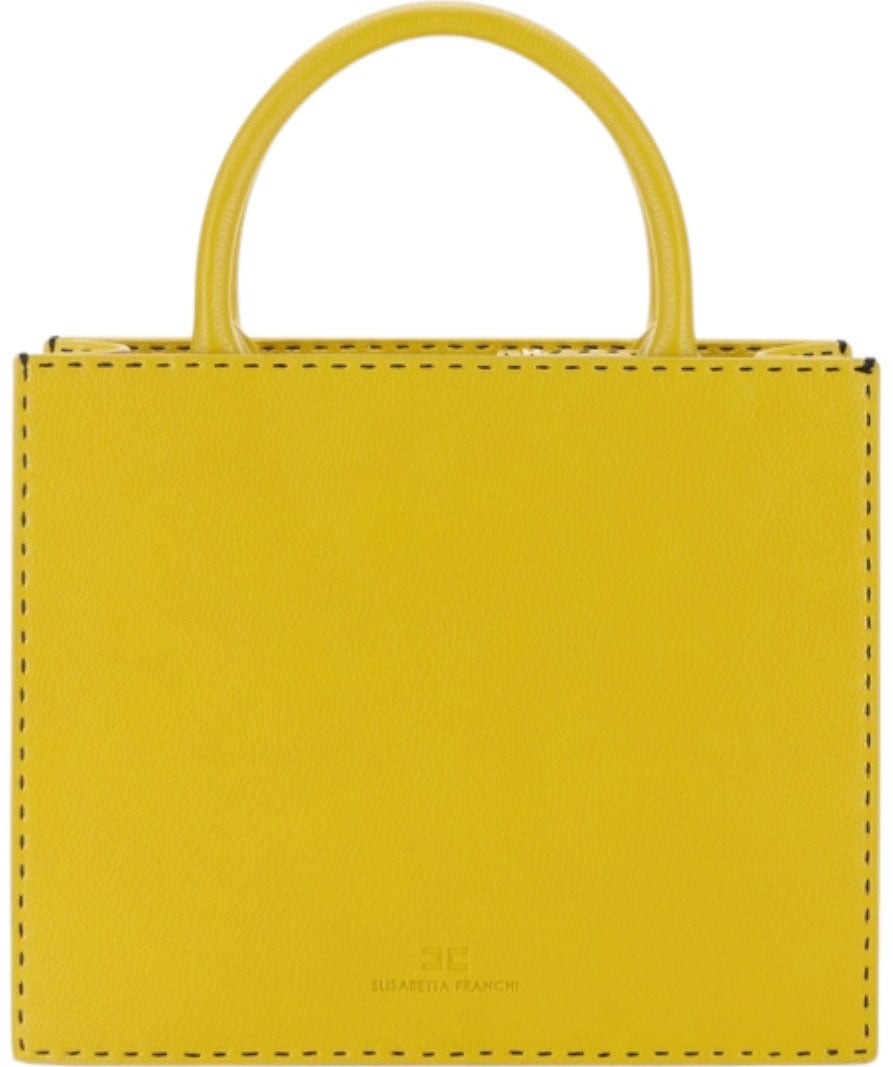 Elisabetta Franchi Sac à Main cuir éco grainé Curry Surpiqué noir BS08A DC6 Elisabetta Franchi Divers