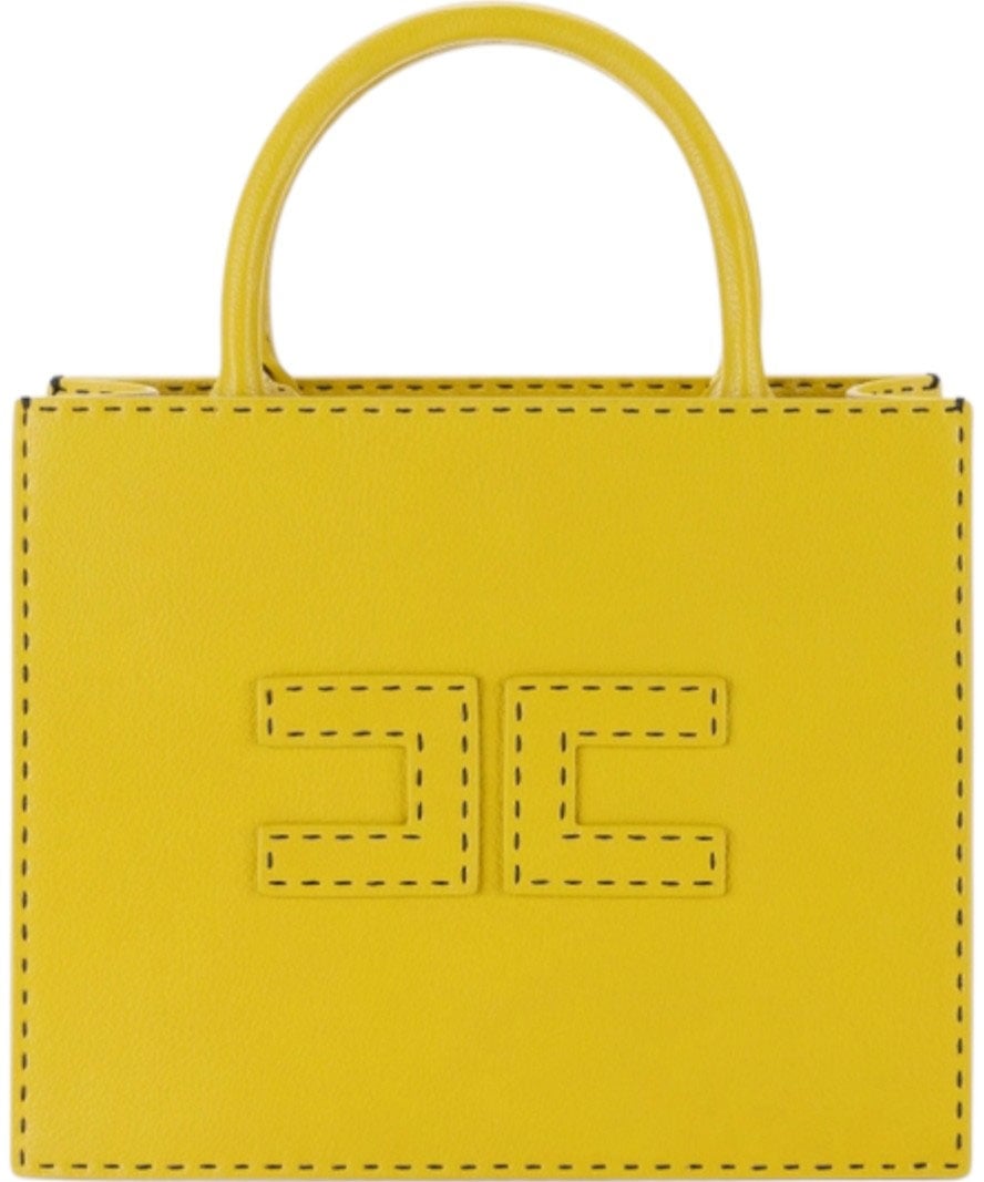 Elisabetta Franchi Sac à Main cuir éco grainé Curry Surpiqué noir BS08A DC6 Elisabetta Franchi Divers