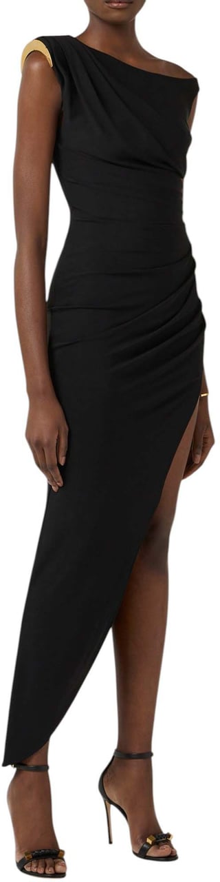 Elisabetta Franchi Robe noire longue épaule plaque gold Elisabetta Franchi Femme AB 906 6330 110 Zwart