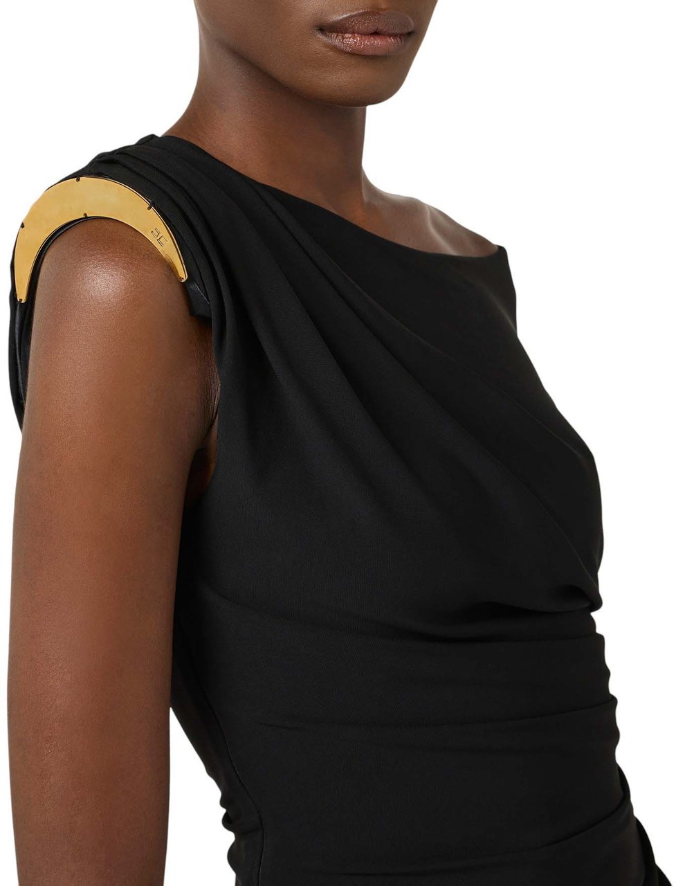 Elisabetta Franchi Robe noire longue épaule plaque gold Elisabetta Franchi Femme AB 906 6330 110 Zwart
