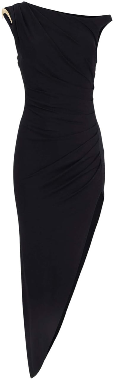 Elisabetta Franchi Robe noire longue épaule plaque gold Elisabetta Franchi Femme AB 906 6330 110 Zwart