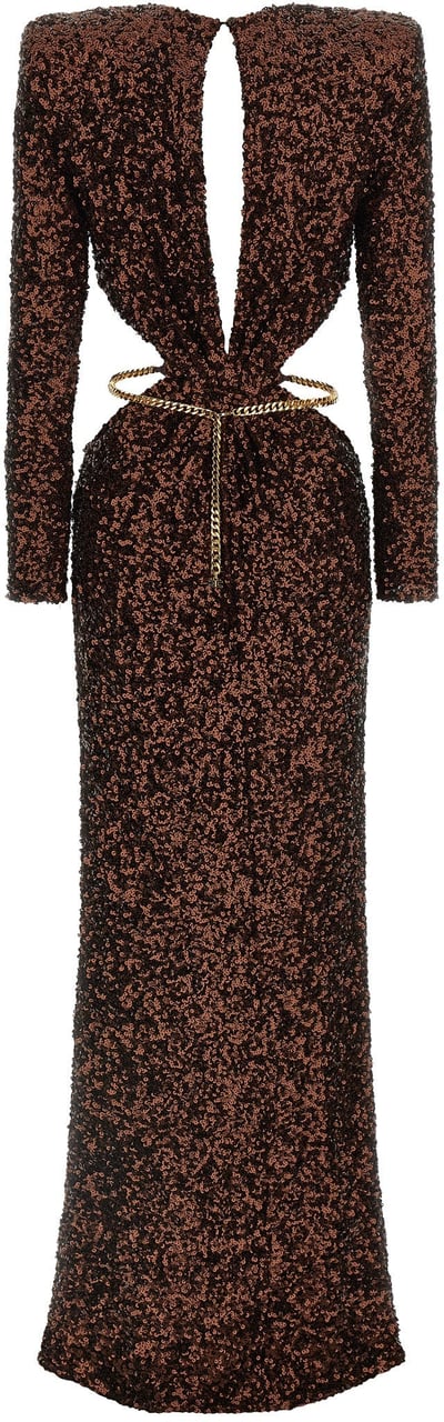 Elisabetta Franchi Brown Polyester Long Dress Bruin