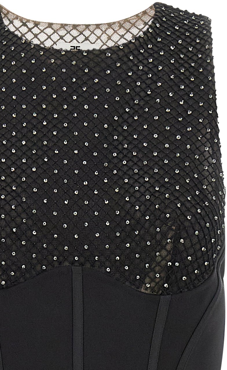 Elisabetta Franchi Black Polyester Long Dress Zwart