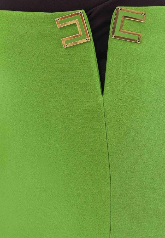 Elisabetta Franchi Double Stretch Crepe Side Slit Skirt Groen