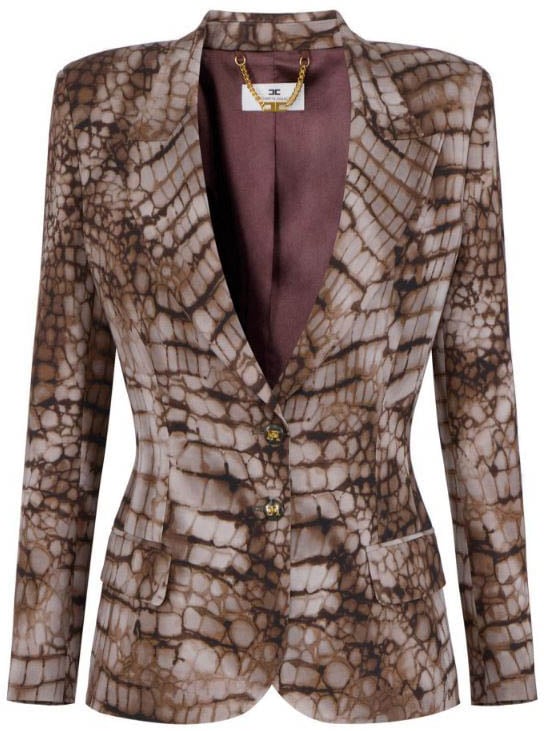 Elisabetta Franchi Gi20761E2 Printed Single Breasted Jacket Grijs