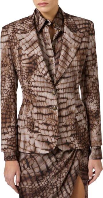 Elisabetta Franchi Gi20761E2 Printed Single Breasted Jacket Grijs