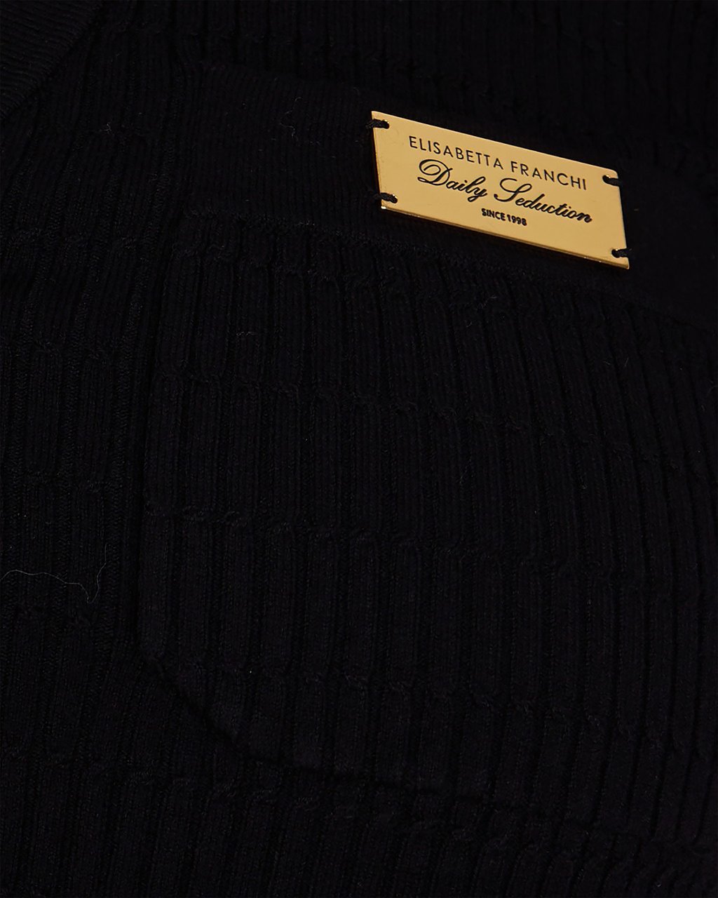 Elisabetta Franchi Black Ribbed Sweater With Pocket Zwart
