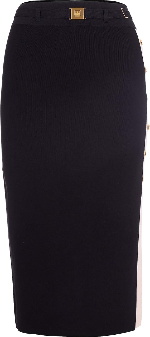 Elisabetta Franchi Midi Skirt with Viscose Bands and Jacquard Detailing Zwart
