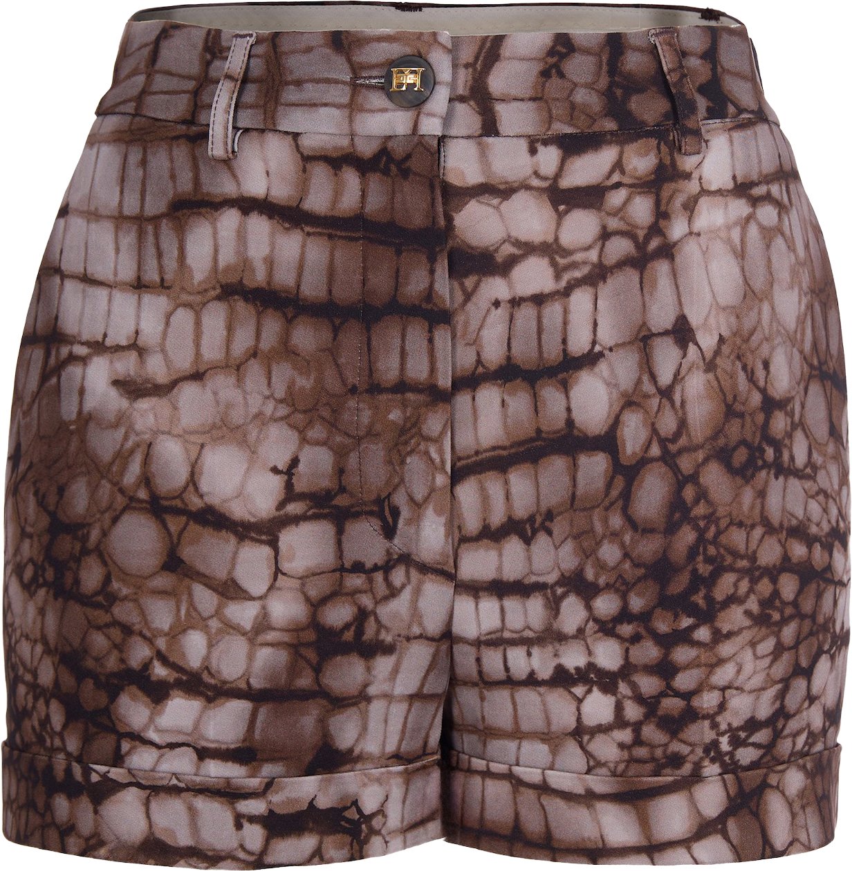 Elisabetta Franchi Cuffed Jersey Shorts with Alligator-Inspired Print Grijs