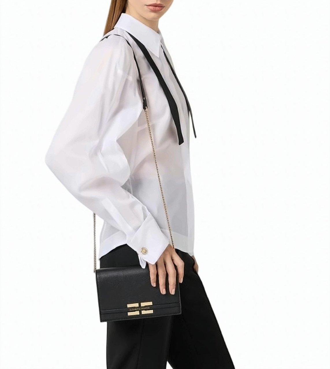 Elisabetta Franchi Leather Effect Chain Shoulder Bag Zwart