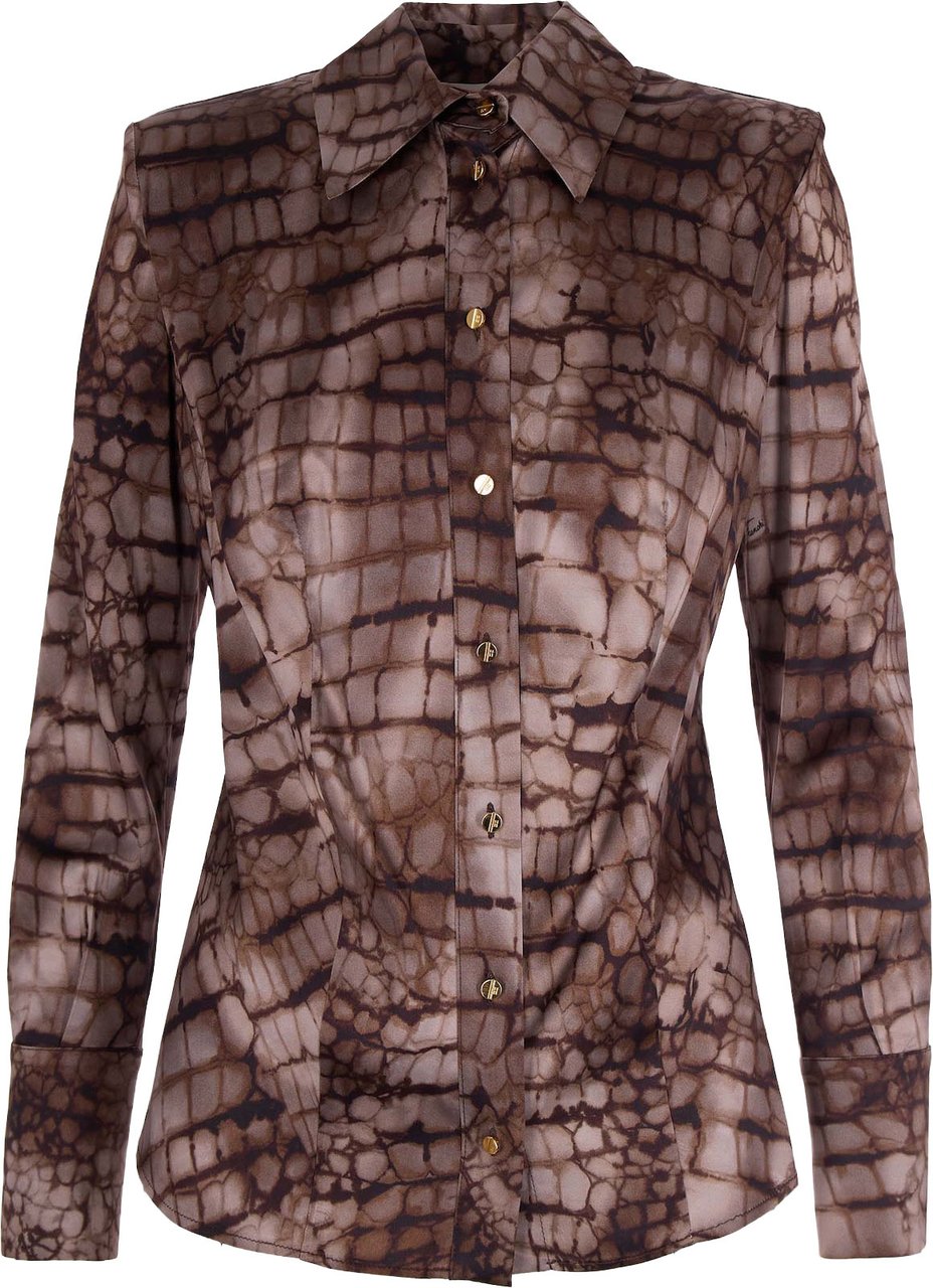 Elisabetta Franchi Tailored Long-Sleeved Shirt With Textured Pattern Zwart
