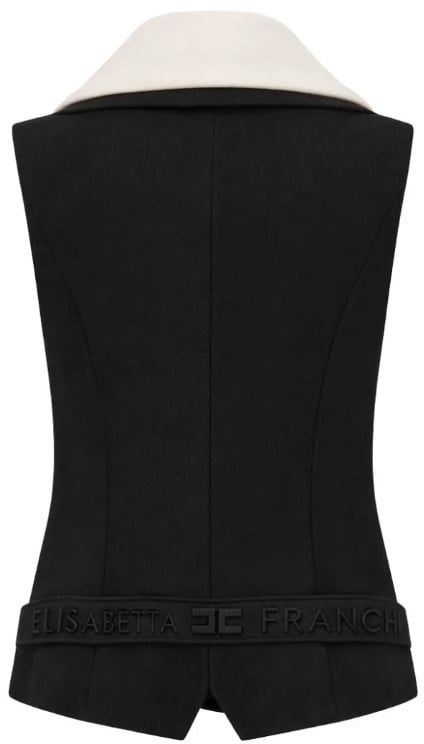 Elisabetta Franchi Cropped Maxi Collar Open Back Gilet Zwart