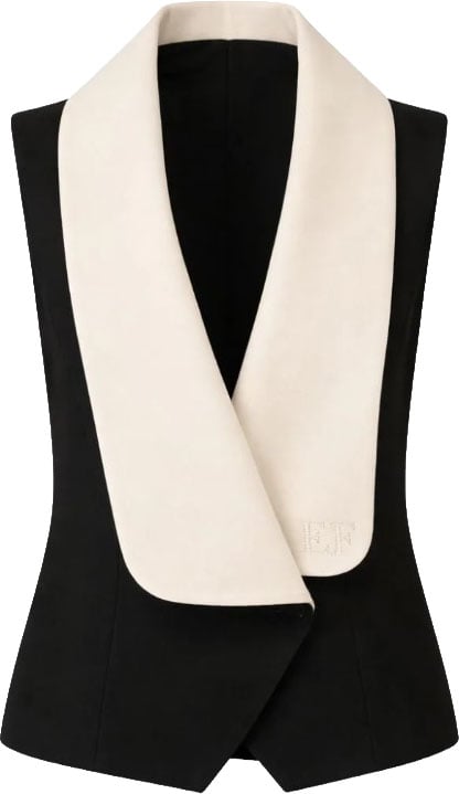 Elisabetta Franchi Cropped Maxi Collar Open Back Gilet Zwart