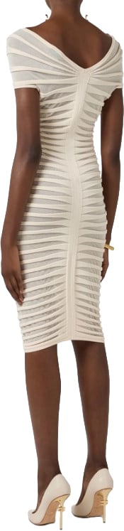 Elisabetta Franchi Cotton Viscose Embossed Midi Dress Wit