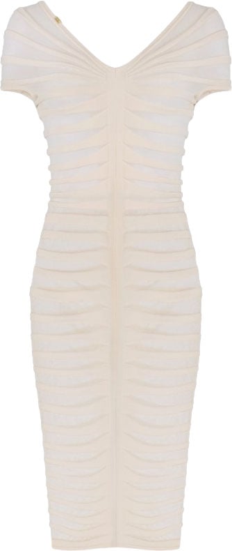 Elisabetta Franchi Cotton Viscose Embossed Midi Dress Wit