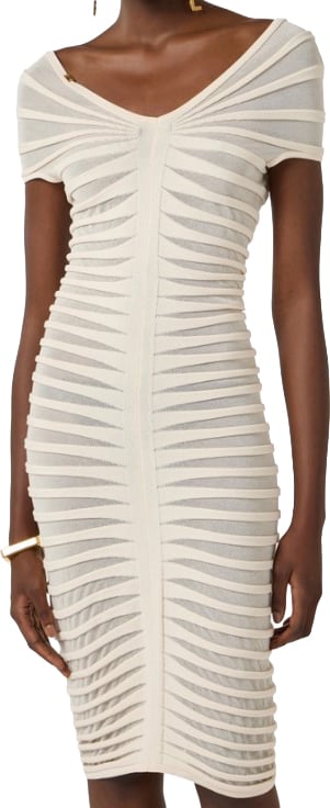Elisabetta Franchi Cotton Viscose Embossed Midi Dress Wit