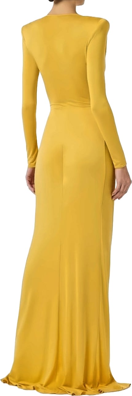 Elisabetta Franchi Red Carpet Dress In Cupro Jersey With Jewel Logo Goud